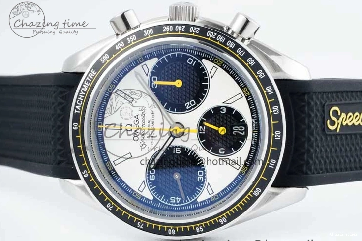 0706 TopPick Speedmaster Racing Master SS HKF Best Edition White Black Dial on Black Rubber Strap A 7813